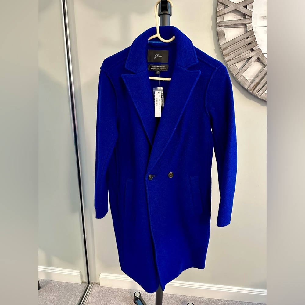 J. CREW Daphne Topcoat Italian Boiled Wool Peacoat Royal Cobalt